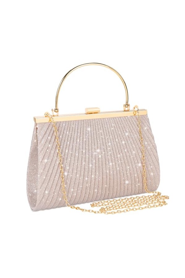 ISEYOU Pochettes et Clutches Femme, Sac de Soirée Plissé Paillettes Brillant avec Détachable Chaîne, Pochette Sacs à Bandouli
