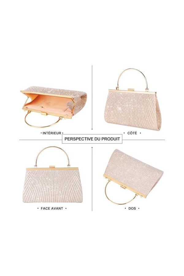 ISEYOU Pochettes et Clutches Femme, Sac de Soirée Plissé Paillettes Brillant avec Détachable Chaîne, Pochette Sacs à Bandouli