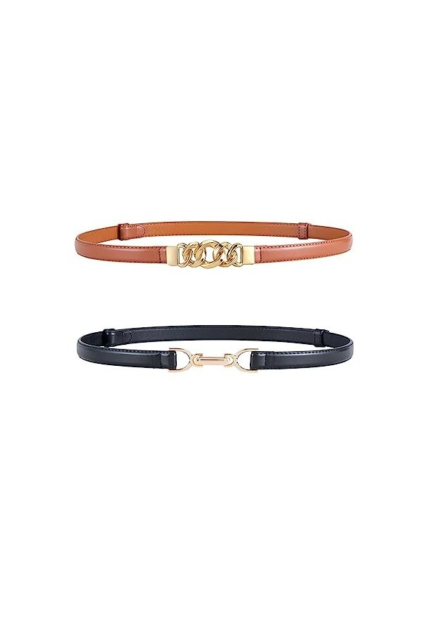 GANMFOYC 2 pcs Ceinture pour femme élégante ceinture élastique ceinture femme Ceinture Femme en cuir avec boucle en métal dor