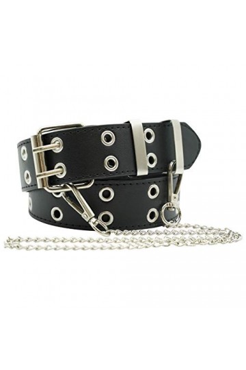Ro Rox Rudie Gothique Goth Grunge Punk Ceinture avec Boucle Carrée et Chaîne - Noir M 