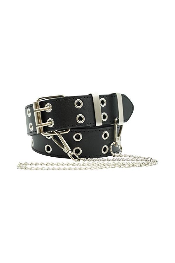 Ro Rox Rudie Gothique Goth Grunge Punk Ceinture avec Boucle Carrée et Chaîne - Noir M