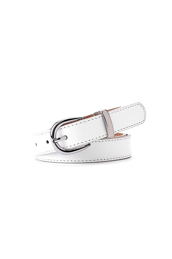 Ceinture en cuir pour dames avec boucle en alliage Jeans habillées Courroies 90-115cm Accessoires Jeans, blanche, 110cm
