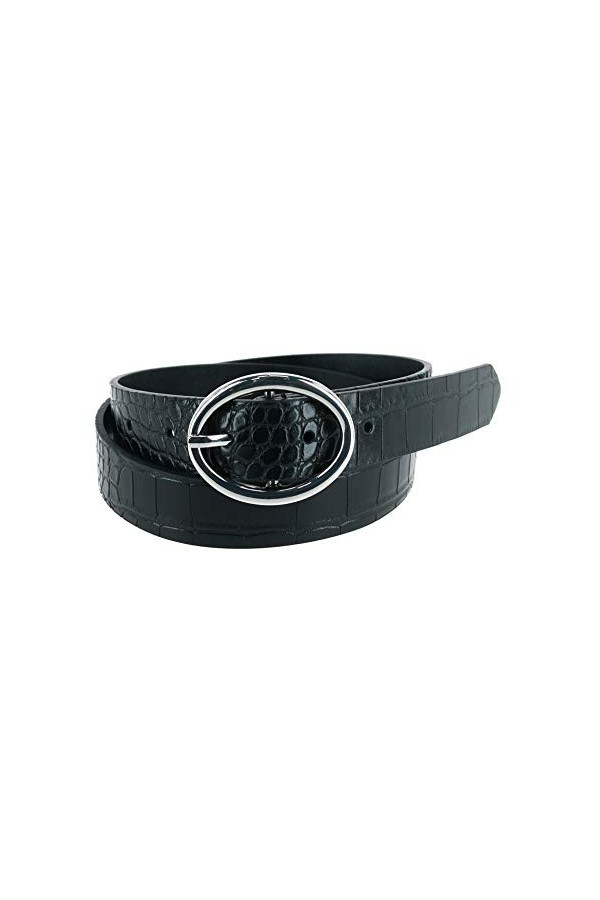 CTM Ceinture à boucle centrale pour femme avec imprimé croco - Noir - Large
