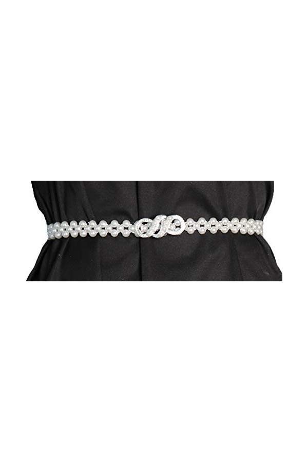 Ceinture élastique avec perles et strass pour femme - Argenté - Medium