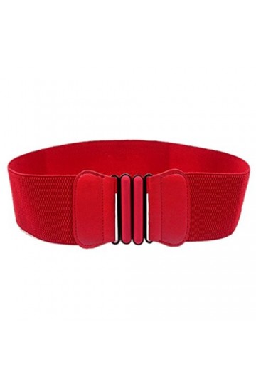 Gazechimp Femme Ceinture Elastique Mode en Cuir Artificiel avec Large Boucle Accessoire Coloré pr Robe - Rouge, Taille unique