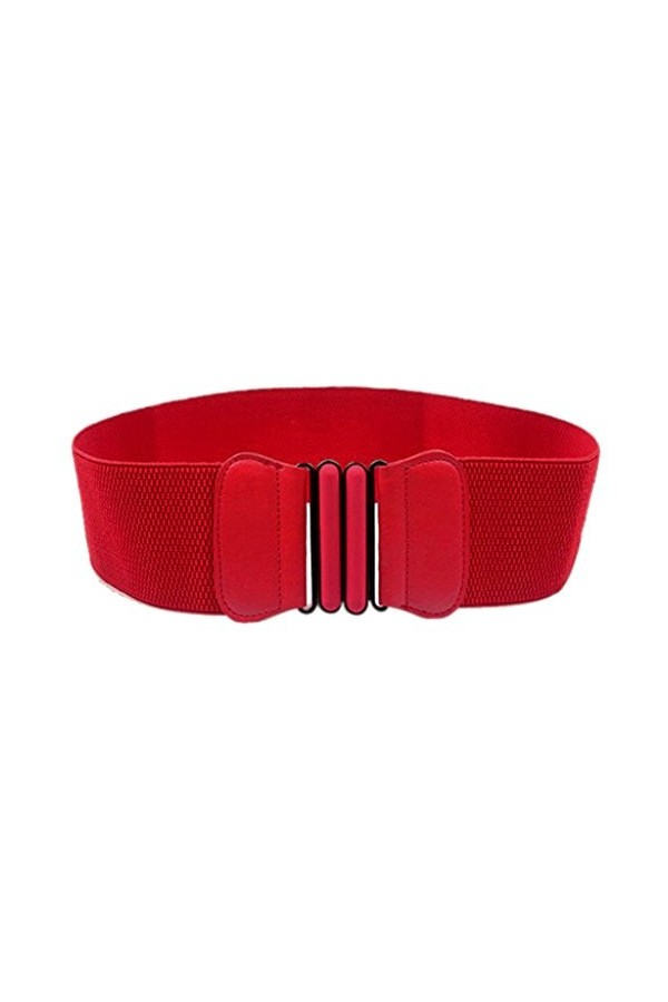 Gazechimp Femme Ceinture Elastique Mode en Cuir Artificiel avec Large Boucle Accessoire Coloré pr Robe - Rouge, Taille unique