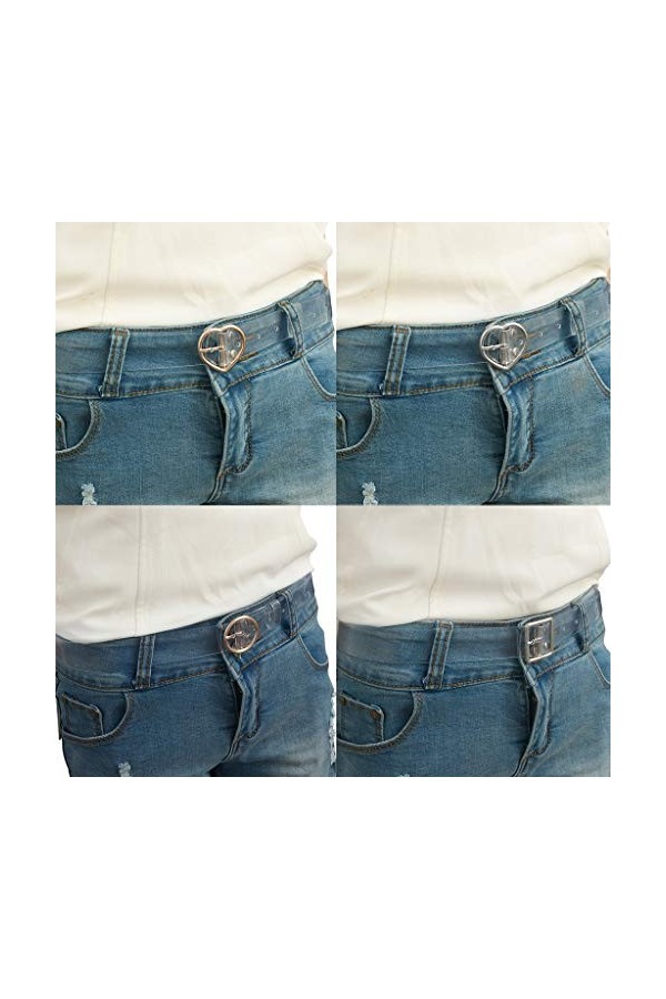 MMOOVV Ceinture transparente en jean pour femme - Large ceinture transparente en forme de cœur - 115 cm - Beige - Taille uniq