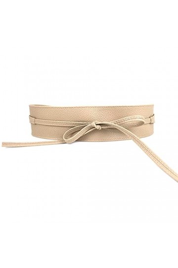 Tainrunse Ceinture large pour femme - Couleur unie - Nœud en cuir synthétique - Accessoire de mode, beige, S