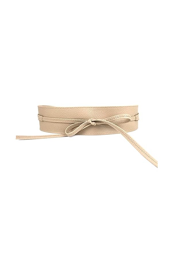 Tainrunse Ceinture large pour femme - Couleur unie - Nœud en cuir synthétique - Accessoire de mode, beige, S