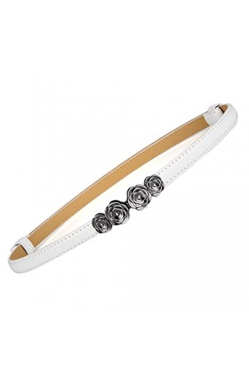 JK Home Ceinture en Cuir Imité Femme Fille Boucle Réglable Ceintures Fine Minceur pour Jeans Pantalon Robe Rose Blanc