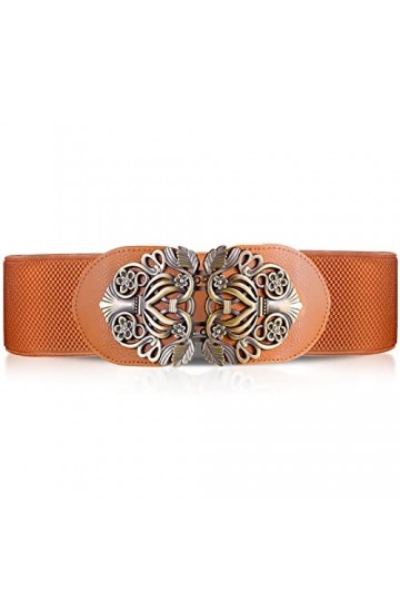 SATINIOR Ceinture Élastique pour Femmes Ceinture Extensible Vintage Ceinture Large à Taille Ceinture de Robe Rétro Chameau 