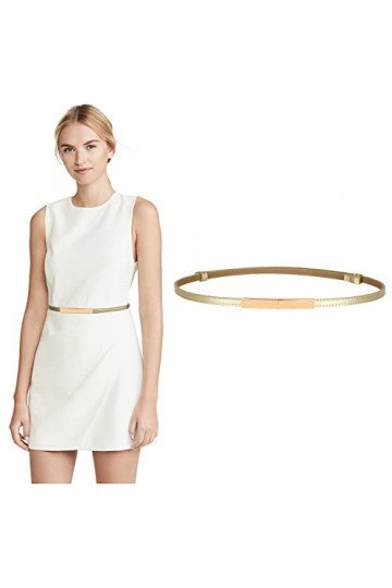 WERFORU Ceinture fine en cuir pour femme réglable à la mode fine ceinture pour robe, G-Gold, 23-39W