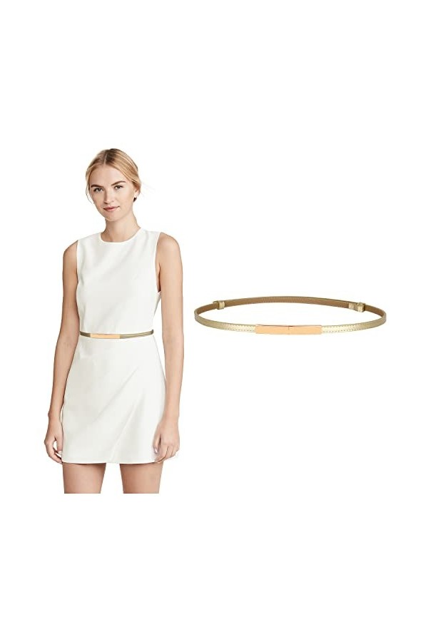WERFORU Ceinture fine en cuir pour femme réglable à la mode fine ceinture pour robe, G-Gold, 23-39W
