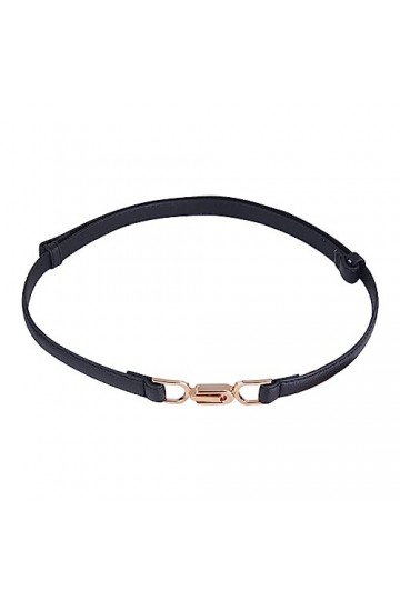 WJRQD Ceintures fines réglables en cuir avec boucle en métal doré pour robe,ceintures fines pour femme skinny-noir
