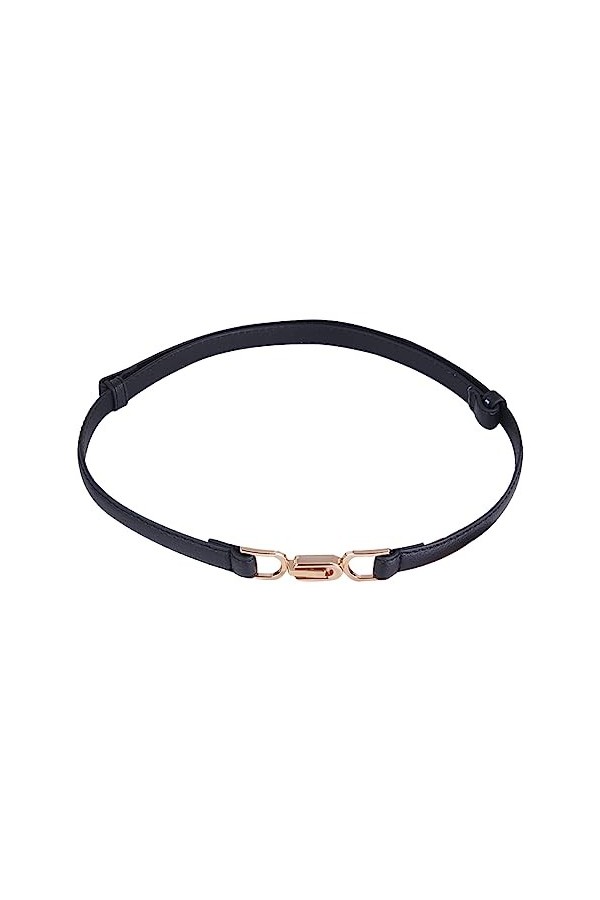 WJRQD Ceintures fines réglables en cuir avec boucle en métal doré pour robe,ceintures fines pour femme skinny-noir