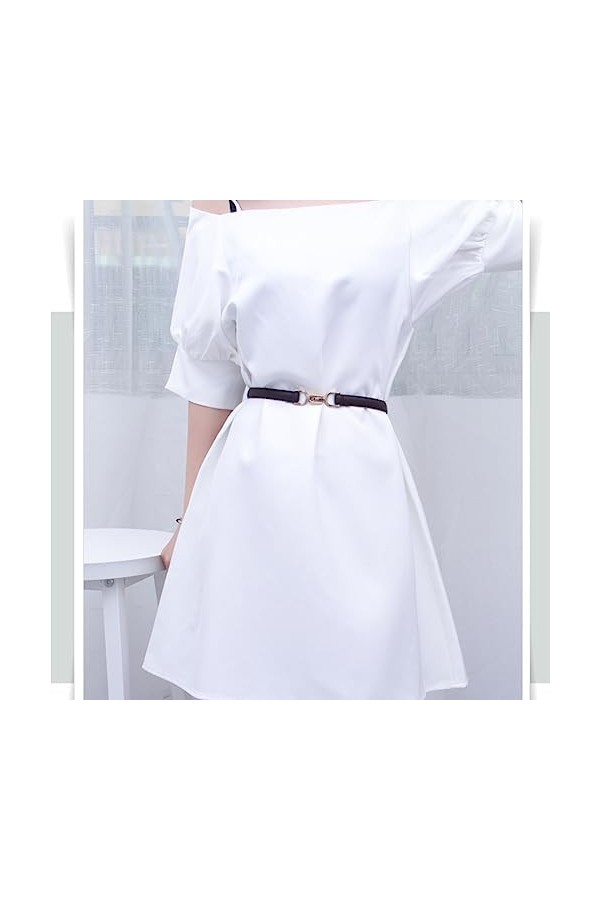 WJRQD Ceintures fines réglables en cuir avec boucle en métal doré pour robe,ceintures fines pour femme skinny-noir