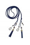 TY belt Ceinture Tricotée Fine en Cuir PU avec Franges et Perles Accessoire Rétro pour Femmes navy 