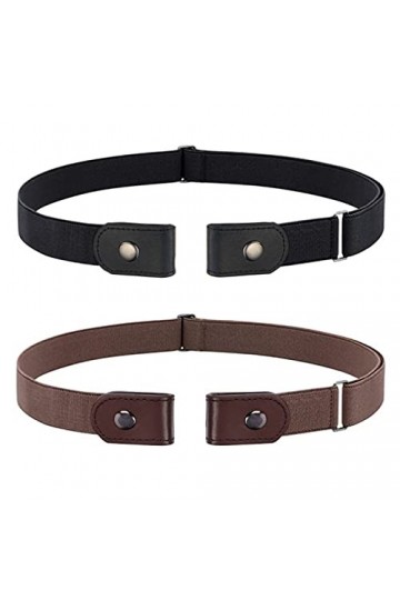 JSUOEO Lot de 2 ceintures sans boucle - Élastique - Pour femme - Invisible - Taille réglable - Sans boucle - Boucle invisible