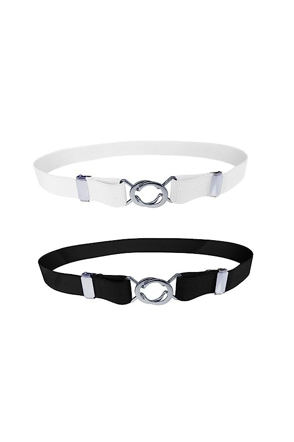 AAED 2 Pièces Ceinture Femme,Ceinture Elastique avec Boucle en Métal,Ceinture Extensible Femmes,Ceinture Taille Haute Femme,C