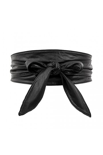 Aabellay Corset en cuir synthétique pour femme - Ceinture rétro nouée - Large ceinture - Nœud papillon - Similicuir souple - 