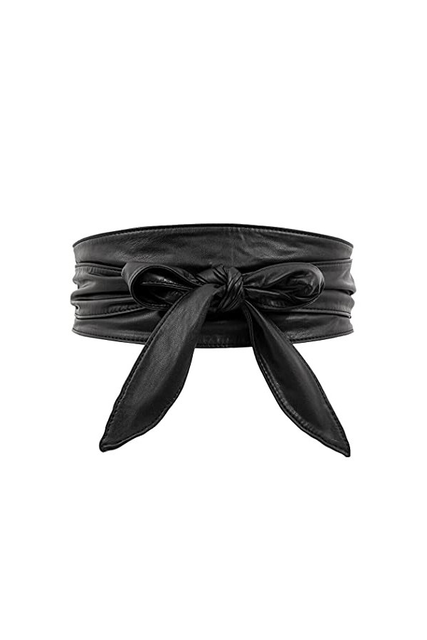 Aabellay Corset en cuir synthétique pour femme - Ceinture rétro nouée - Large ceinture - Nœud papillon - Similicuir souple - 