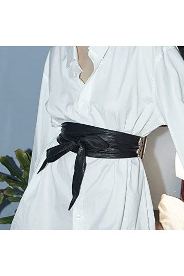 Aabellay Corset en cuir synthétique pour femme - Ceinture rétro nouée - Large ceinture - Nœud papillon - Similicuir souple - 