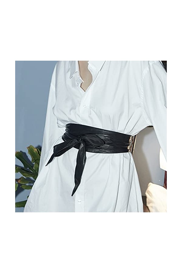 Aabellay Corset en cuir synthétique pour femme - Ceinture rétro nouée - Large ceinture - Nœud papillon - Similicuir souple - 