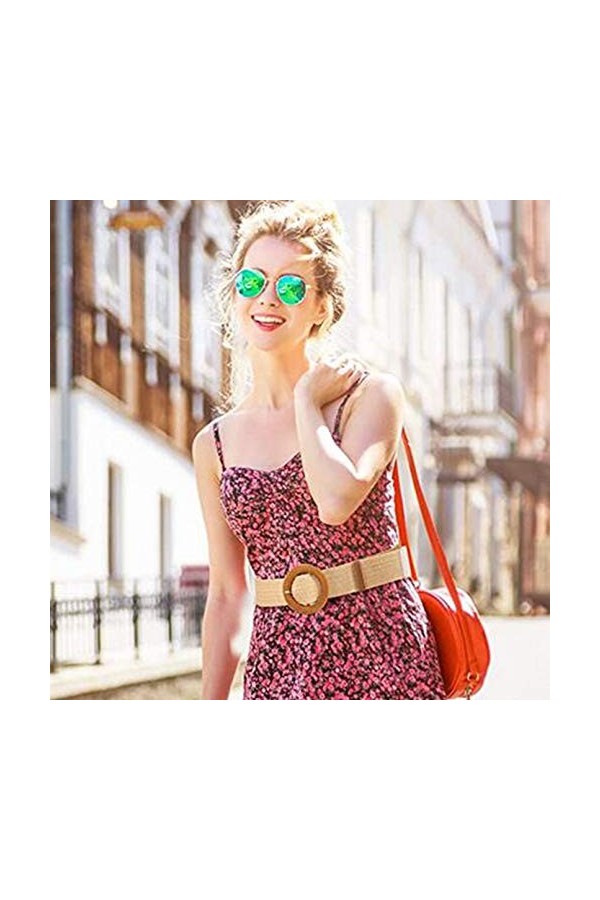 XLKJ 2 Pièces Ceinture en Paille Femme, Ceinture de Taille Élastique Extensible Tissée pour Jeans/Robe