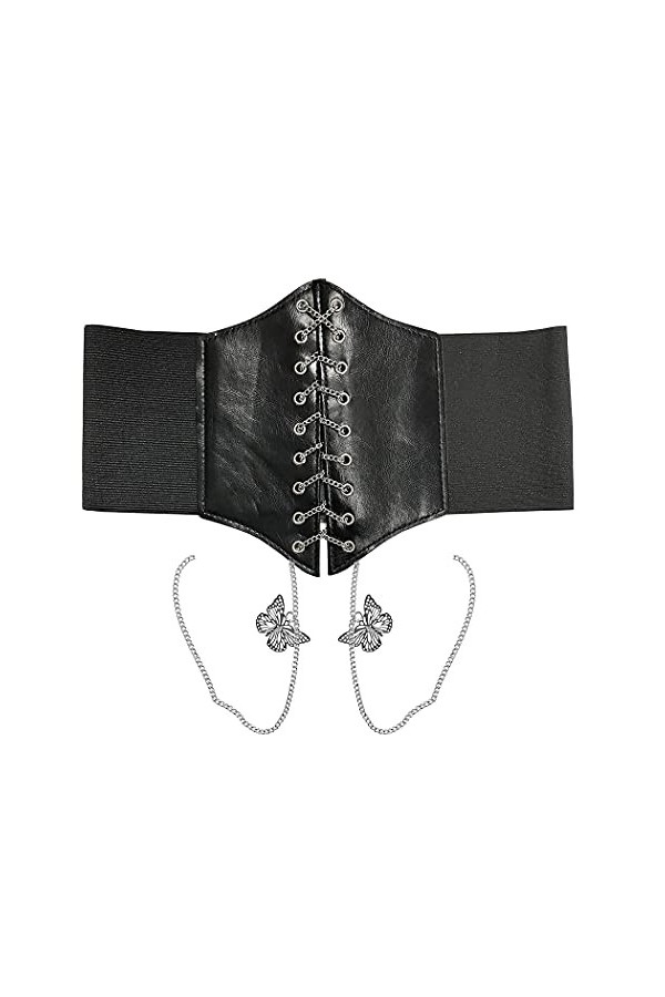 Aabellay Corset à lacets pour femme - Ceinture élastique rétro - Ceinture large nouée - Style vintage - Pour Halloween - Noir