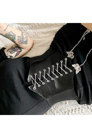 Aabellay Corset à lacets pour femme - Ceinture élastique rétro - Ceinture large nouée - Style vintage - Pour Halloween - Noir