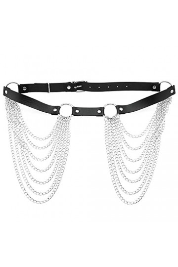 Liitata Ceinture en cuir punk sexy pour femme et fille - Noir