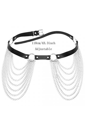 Liitata Ceinture en cuir punk sexy pour femme et fille - Noir