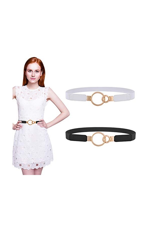 AYPOW 2 paquets Ceinture Taille élastique pour femme, Haute élastique Extensible Réglable Simple Style Ceinture Mince Ceintur