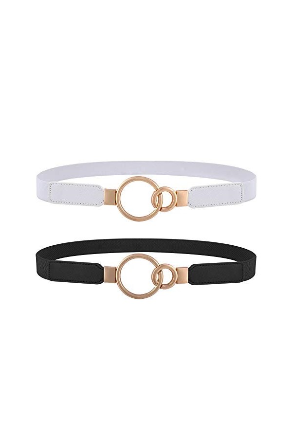 AYPOW 2 paquets Ceinture Taille élastique pour femme, Haute élastique Extensible Réglable Simple Style Ceinture Mince Ceintur