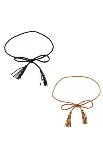 SSRDFU Ceinture tressée Dames - 2 Pièces Ceinture Tressée pour Femmes Ceinture à Franges Fines Couleur Unie Taille Réglable C