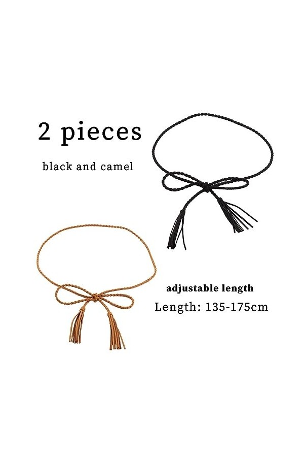 SSRDFU Ceinture tressée Dames - 2 Pièces Ceinture Tressée pour Femmes Ceinture à Franges Fines Couleur Unie Taille Réglable C
