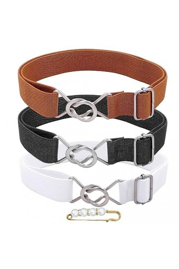 Lot de 3 ceintures avec boucle élastique, 1 broche en perles, ceinture élastique décontractée, ceinture simple, ceinture fine