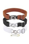 Lot de 3 ceintures avec boucle élastique, 1 broche en perles, ceinture élastique décontractée, ceinture simple, ceinture fine
