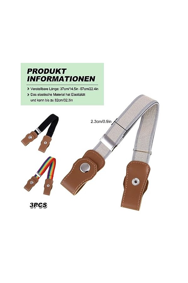 YZDZSW Lot de 3 ceintures élastiques sans boucle, sans boucle, ceinture réglable sans boucle, ceinture élastique invisible po