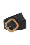 Ceinture en paille tissée élastique large pour femme avec boucle en cuir, beige, taille unique