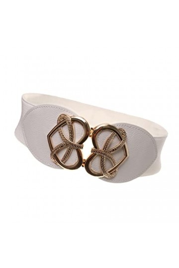 sharprepublic Dames En Forme De Coeur Boucle Mode Ceinture Large Filles Stretch Ceinture Blanche - Blanc, Taille unique