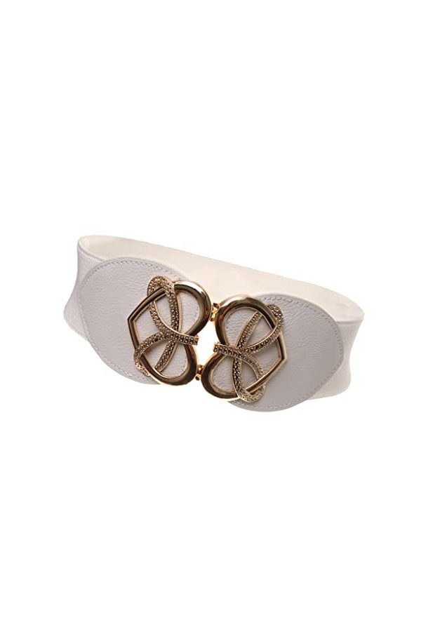 sharprepublic Dames En Forme De Coeur Boucle Mode Ceinture Large Filles Stretch Ceinture Blanche - Blanc, Taille unique
