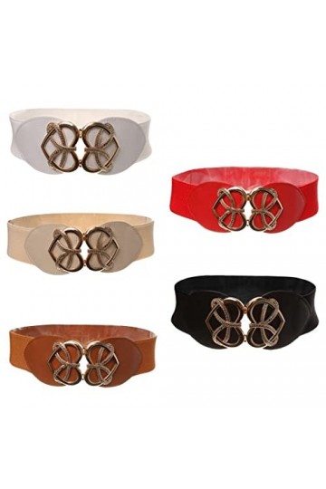 sharprepublic Dames En Forme De Coeur Boucle Mode Ceinture Large Filles Stretch Ceinture Blanche - Blanc, Taille unique