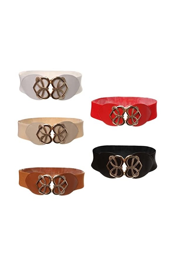 sharprepublic Dames En Forme De Coeur Boucle Mode Ceinture Large Filles Stretch Ceinture Blanche - Blanc, Taille unique