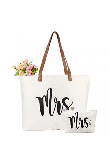 Lamyba Mme Sac Fourre-Tout avec Sac de Maquillage Cadeaux pour Fiançailles Mariage Fête de Mariage Blanc