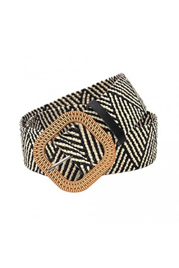 Femmes ceinture paille tissée élastique extensible ceintures larges pour robes avec boucle Ceinture Cuir Rouge Grey, One Siz