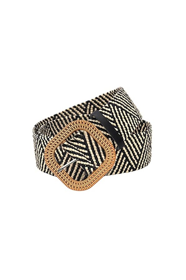 Femmes ceinture paille tissée élastique extensible ceintures larges pour robes avec boucle Ceinture Cuir Rouge Grey, One Siz