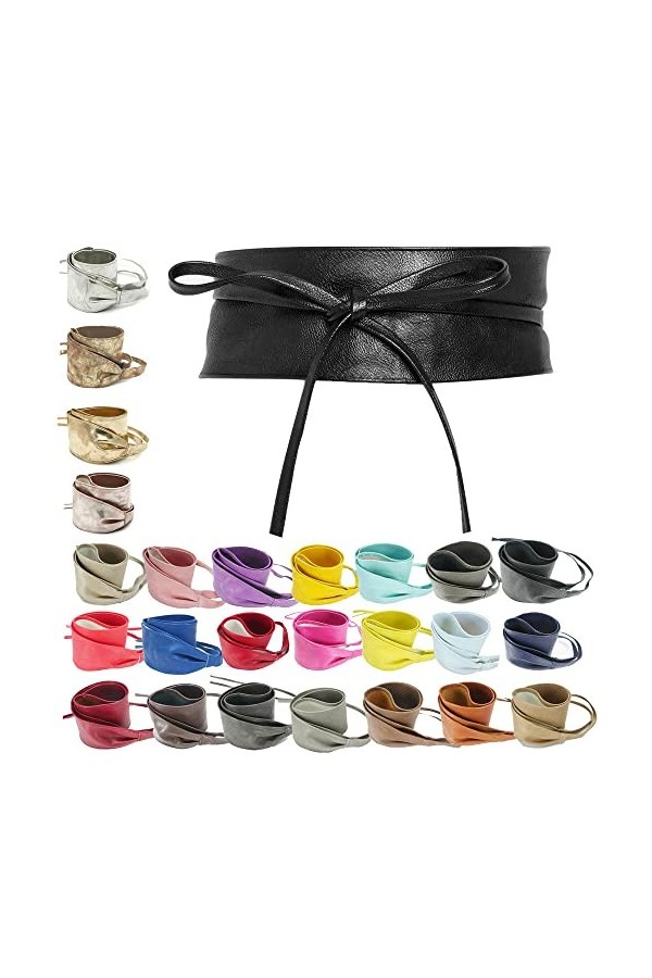 Charmoni - OBI - Ceinture large bande cuir synthétique à nouer autour de la taille - TU taille unique UNI vieux rose foncé 