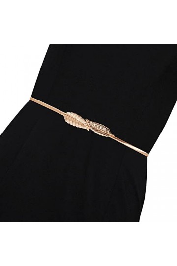 Ro Rox Annette Metal Leaf Ceinture Fine Chaîne Élastiquée Vintage Rétro, Or, S-XL