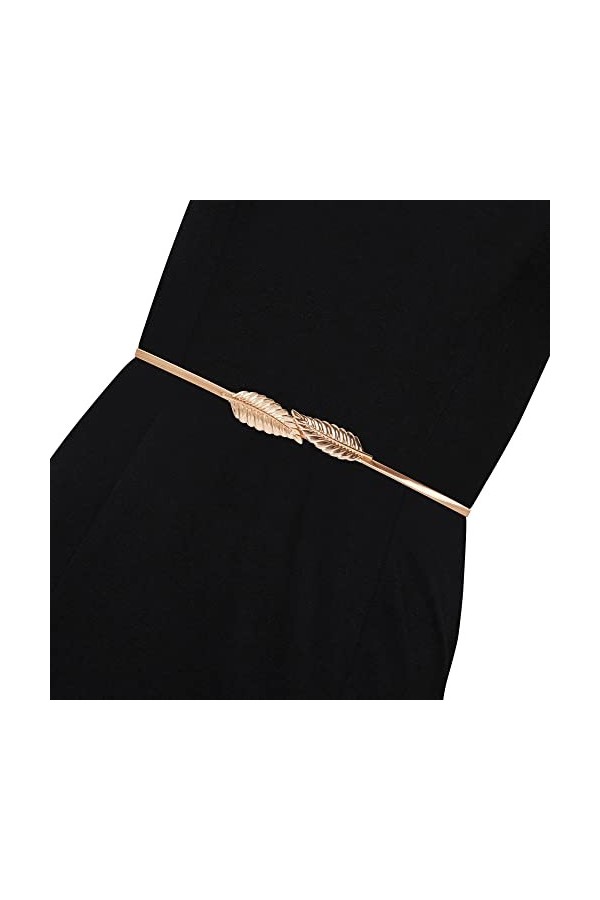 Ro Rox Annette Metal Leaf Ceinture Fine Chaîne Élastiquée Vintage Rétro, Or, S-XL